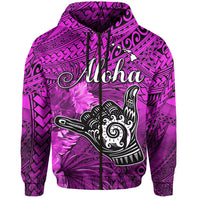 Custom The Shaka Hawaii Hoodie Tropical Flowers Purple Version LT13 Zip Hoodie Purple - Polynesian Pride