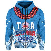 Toa Samoa Rugby Hoodie Manu Siva Tau Style Ulafala LT13 Zip Hoodie Blue - Polynesian Pride