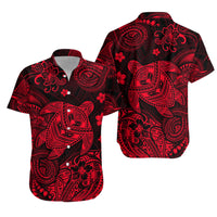 Hawaii Turtle Polynesian Matching Dress and Hawaiian Shirt Matching Couples Outfit Plumeria Flower Unique Style Red LT8 No Dress Red - Polynesian Pride