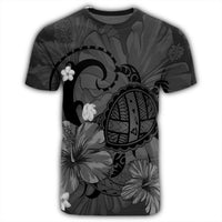 Hawaiian Map Big Turtle Hibiscus Plumeria Tribal Polynesian T Shirt Gray - Polynesian Pride