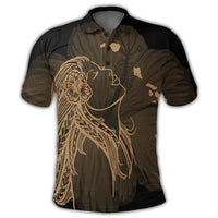 Hawaiian Map Heart Hula Girl Hibiscus Gold Polynesian Polo Shirt - Polynesian Pride