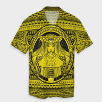 Hawaiian Map Madame Pele Kanaka Plumeria Polynesian Hawaiian Shirt Yellow AH Unisex Black - Polynesian Pride