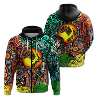 Australia Aboriginal Kangaroo Combine New Zealand Maori Kiwi Bird Hoodie LT2 Zip Hoodie ART - Polynesian Pride