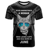 Polynesian T Shirt A Woman Who Loves Cats And Was Born In June Unisex Black - Polynesian Pride