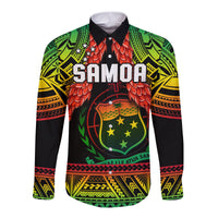 Samoa Rugby Long Sleeve Button Shirt Teuila Torch Ginger Gradient Style LT14 Unisex Black - Polynesian Pride