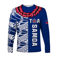 (Custom Text and Number) Toa Samoa Rugby Long Sleeve Shirt Siamupini Ula Fala Blue LT13 - Polynesian Pride