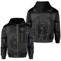 Polynesian Seal of Hawaii Zip Hoodie Gray NRP Style Unisex Gray - Polynesian Pride