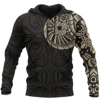 ANZAC New Zealand Hoodie, Maori Poppies Tattoo Pullover Hoodie Tan Unisex Black - Polynesian Pride