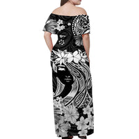 Hawaii Off Shoulder Long Dress - Polynesia Black Attractive Hula Girl LT13 - Polynesian Pride