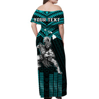 Custom Polynesian Couple Outfits Matching Turquoise Hawaiian Dress And Shirt Hawaiian Warrior with Weapon Polynesian Ver.02 LT14 - Polynesian Pride