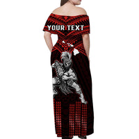 Custom Polynesian Couple Outfits Matching Hawaiian Warrior with Weapon Polynesian Tribal Red Dress And Shirt Ver.05 LT14 - Polynesian Pride