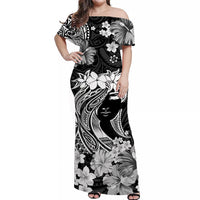 Hawaii Off Shoulder Long Dress - Polynesia Black Attractive Hula Girl LT13 Women Black - Polynesian Pride