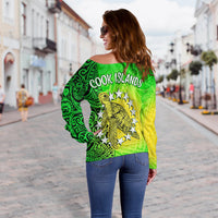 Cook Islands Off Shoulder Sweater Cook Islands Coat Of Arms Turtle Polynesian LT14 - Polynesian Pride
