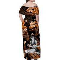 Hawaii Summer Colorful Off Shoulder Long Dress Hula Girl Orange LT6 - Polynesian Pride