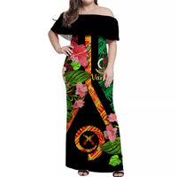 Vanuatu Off Shoulder Long Dress Independence Be Proud Vanuatu Flag LT8 Women Black - Polynesian Pride