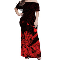 Polynesian Couple Outfits Hawaii Shaka Sign Couple Long Dress and Hawaiian Shirt Red Version LT9 - Polynesian Pride