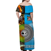 Australia Aboriginal And Fiji Tapa Off Shoulder Long Dress Together LT8 - Polynesian Pride