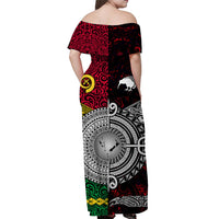 Vanuatu And New Zealand Off Shoulder Long Dress Together - Red LT8 - Polynesian Pride