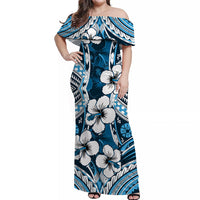 Polynesian Hibiscus Matching Hawaiian Shirt and Dress Fiji Patterns Blue LT6 No Shirt Blue - Polynesian Pride