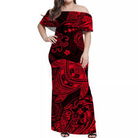 Hawaii Turtle Polynesian Matching Dress and Hawaiian Shirt Matching Couples Outfit Plumeria Flower Unique Style Red LT8 No Shirt Red - Polynesian Pride