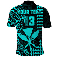 (Custom Text and Number) Hawaii Day Kakau Polo Shirt Proud To Be Hawaiian Turquoise King Kamehameha and Kanaka Maoli LT13 - Polynesian Pride
