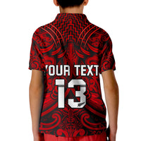(Custom Text and Number) New Zealand Silver Fern Rugby Polo Shirt All Black Red NZ Maori Pattern LT13 - Polynesian Pride