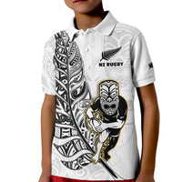 New Zealand Silver Fern Rugby Polo Shirt All Black Maori Version White LT14 - Polynesian Pride