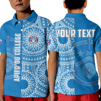 Custom Apifoou Tonga College Polo Shirt Tongan Ngatu Pattern LT14 Kid Blue - Polynesian Pride