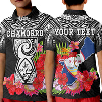 Custom Guam Chamorro Polo Shirt Guaman Latte Stone Tropical Flowers Black Style LT14 Kid Black - Polynesian Pride