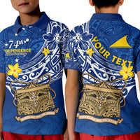 Custom Tokelau Polo Shirt KID National Badge Polynesian Happy 74th Independence Anniversary LT14 Kid Blue - Polynesian Pride