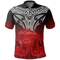 New Zealand Polo Shirt Maori Kiwi Bird Symbols Map Unisex Red - Polynesian Pride