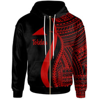 Tokelau Zip up Hoodie Red Tentacle Tribal Pattern Unisex Red - Polynesian Pride