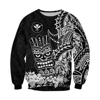 Hawaii Polynesian Sweatshirt White Tiki Masks Hawaiian LT13 - Polynesian Pride