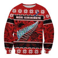 New Zealand Christmas Sweatshirt Paua Shell Silver Fern Meri Kirihimete LT14 Unisex Red - Polynesian Pride