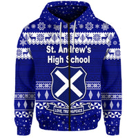 Custom St. andrews High School Christmas Zip Hoodie Simple Style LT8 - Polynesian Pride