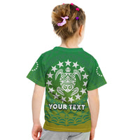 (Custom Personalised) Cook Islands T Shirt KID Circle Pattern Mix Sea Turtle Green Version LT14 - Polynesian Pride