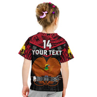 (Custom Text And Number) Papua New Guinea Rugby T Shirt KID PNG Kumuls Bird Of Paradise Black LT14 - Polynesian Pride