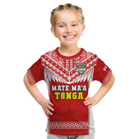 (Custom Text And Number) Tonga Rugby T Shirt KID Mate Maa Tonga Pacific Ngatu White LT14 - Polynesian Pride