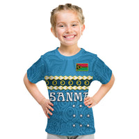 Custom Sanma Province T Shirt Vanuatuan Pig Tusk Polynesian Flag Style LT14 Kid Blue - Polynesian Pride