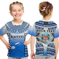 Custom Text and Number Fiji T Shirt Kaiviti Fijian Special Tapa Pattern LT14 Kid Blue - Polynesian Pride