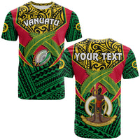 Custom Vanuatu Rugby T Shirt Coat of Arms Polynesian Pattern LT14 Green - Polynesian Pride
