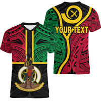(Custom Personalised) Vanuatu V-Neck T Shirt Tribal Vanuatu Coat Of Arms Flag Style LT9 - Polynesian Pride