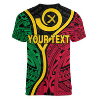 (Custom Personalised) Vanuatu V-Neck T Shirt Tribal Vanuatu Coat Of Arms Flag Style LT9 - Polynesian Pride