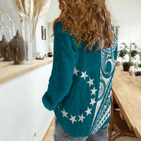 Cook Islands Tatau Women Casual Shirt Symbolize Passion Stars Version Blue LT13 - Polynesian Pride