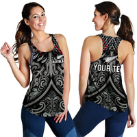 (Custom Personalised) New Zealand Silver Fern Rugby Women Racerback Tank All Black NZ Maori Pattern LT13 - Polynesian Pride