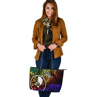 Yap Custom Personalised Leather Tote Bag - Rainbow Polynesian Pattern - Polynesian Pride