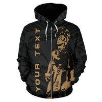 Polynesian Kakau Warrior Helmet Hawaii Custom Zip Hoodie Gold - Polynesian Pride