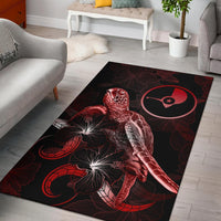 Yap Polynesian Area Rugs - Turtle With Blooming Hibiscus Red Red - Polynesian Pride