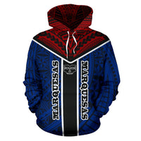Marquesas Hoodie Maquesas Tiki Face Polynesian Tattoo and Flag - Polynesian Pride