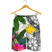Papua New Guinea Men's Short White - Turtle Plumeria Banana Leaf - Polynesian Pride